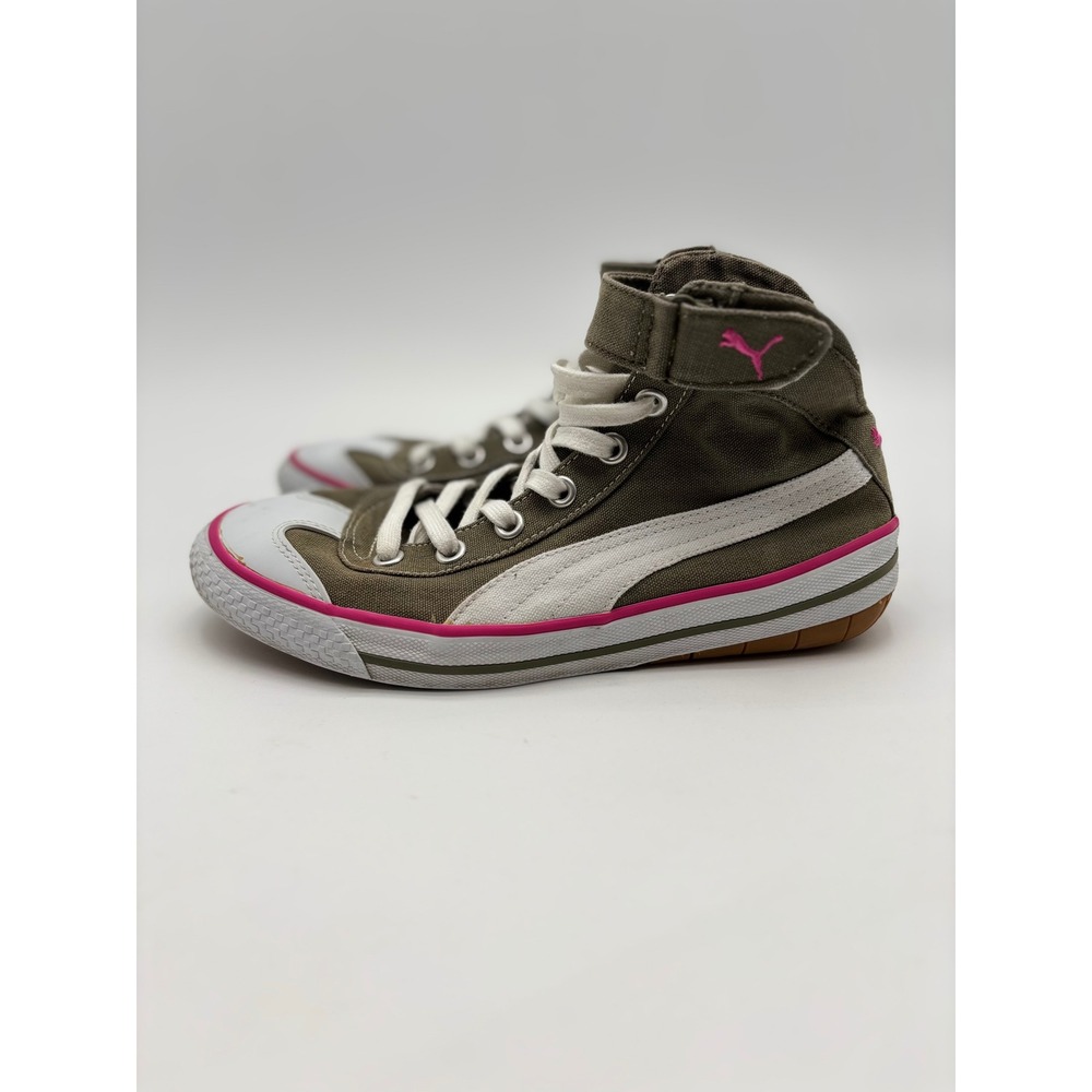 Puma Womens 7.5 High Top Sneakers Olive Green Canvas Pink White SB-7 - Picture 3 of 8